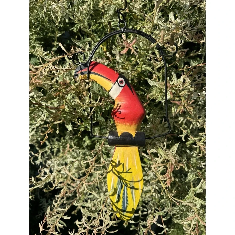 Red Toucan Yellow HANGING Talavara Jungle WOOD Tropical HAND CARVED PAINTED VTG